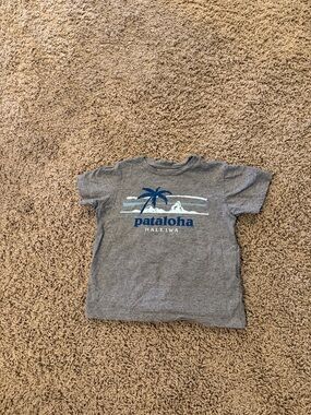 Patagonia Kids Gray Tee with Blue Palm Graphic
